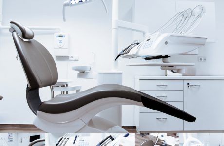 black and white dentist chair and equipment