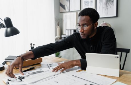businessman man woman desk